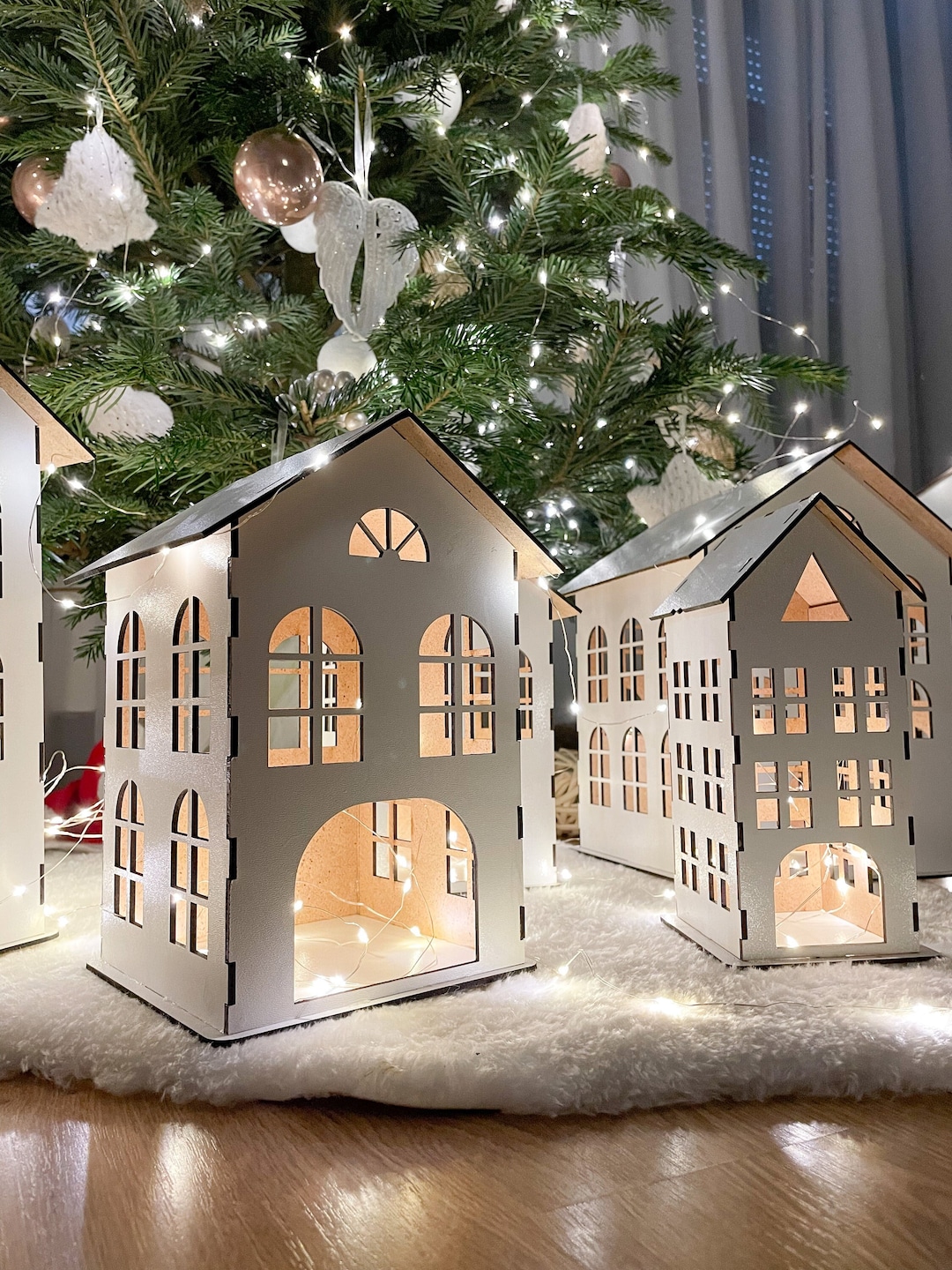 White Christmas Village House Rustic Christmas Holiday Decor Christmas