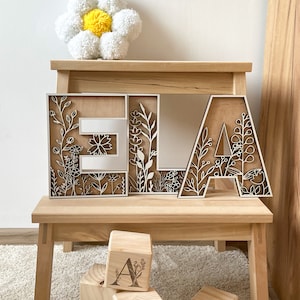 Floral Nursery Wooden Name Sign: Layered Boho Letters