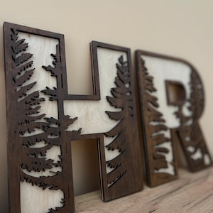 Dark Nursery Letters - Nature Name Sign - Boho Name Sign - 3D Layered Letters -Plants Wooden Alphabet Letters