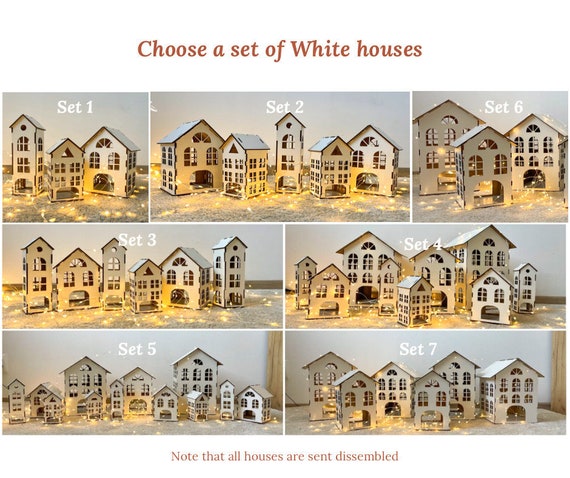 LEDライト付きホワイト木製クリスマスビレッジセット - Etsy 日本