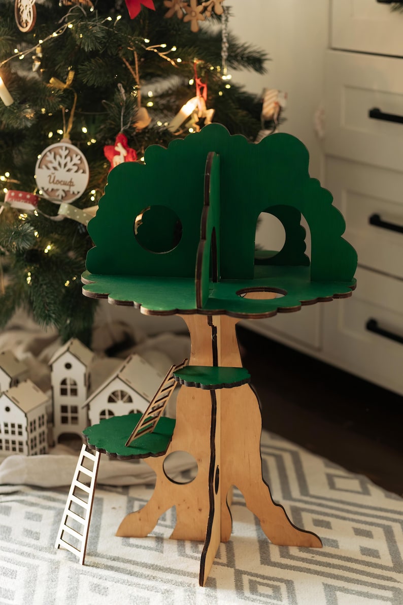 Handmade Wooden Oak Tree House, Montessori Forest Nursery Decor, Waldorf Nature Toy