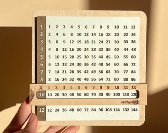 Multiplication Chart by 12 - Wooden Education Multiplication Board with Viewer Window - Homeschool Supplies - Back to school / Easter Gift