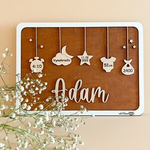 Personalized Birth Stats Board Gift - Wooden Baby Nursery Decor - Births Announcement Frames for Newborn Baby Boy or Baby Girl