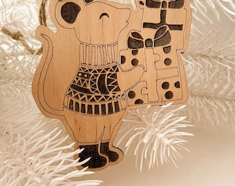 Woodland Animal Christmas Ornaments: Birch Wood Set of 7