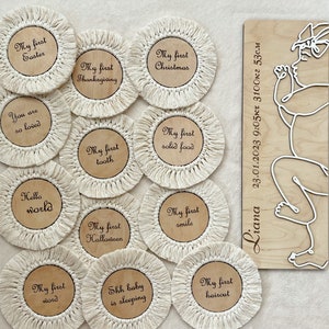 Jalon bohème bébé en macramé - Hello world disques mensuels - jalons recto-verso - accessoire photo jalon en coton - cadeau bébé -