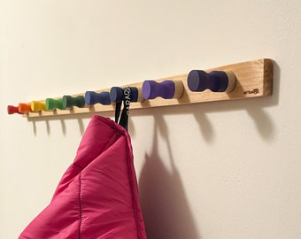 Scandinavian Peg Rail - Minimalistic Coat Rack with Hooks holed around - Coloured Coat Rack - Modern Housewarming gift for Friends | Mom