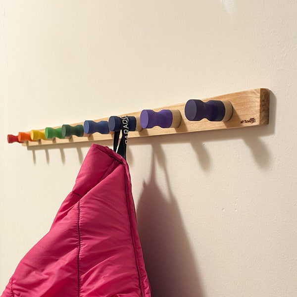 Scandinavian Peg Rail - Minimalistic Coat Rack with Hooks holed around - Coloured Coat Rack - Modern Housewarming gift for Friends | Mom