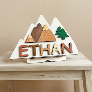 Mountain Personalized Name Puzzle - Woodland Toddler Name Puzzle – Toys Nursery Handmade Decor - Gift for 2nd 3rd Birthday - Christmas gift