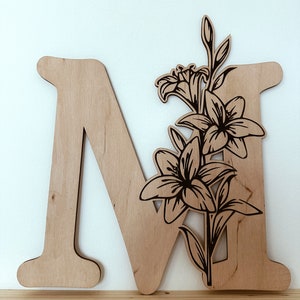 Laser Engraved Nursery Letter with Lilies The Perfect Boho Chic Wall Letter for a Girl's Nursery & Birthday Gift image 6