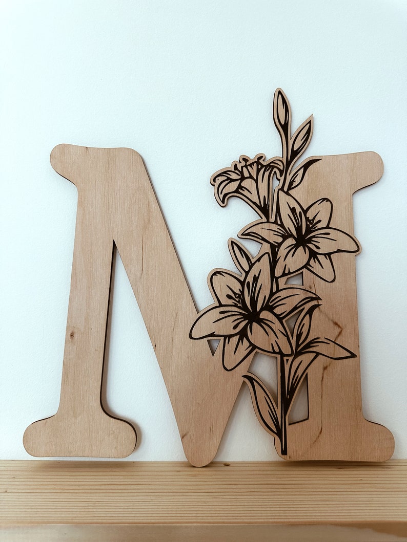 Laser Engraved Nursery Letter with Lilies The Perfect Boho Chic Wall Letter for a Girl's Nursery & Birthday Gift image 6