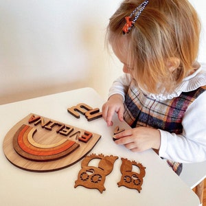 Personalized Rainbow Name Puzzle: Colorful Custom Wooden Name Gift for Girls & Boys 1st Birthday image 2