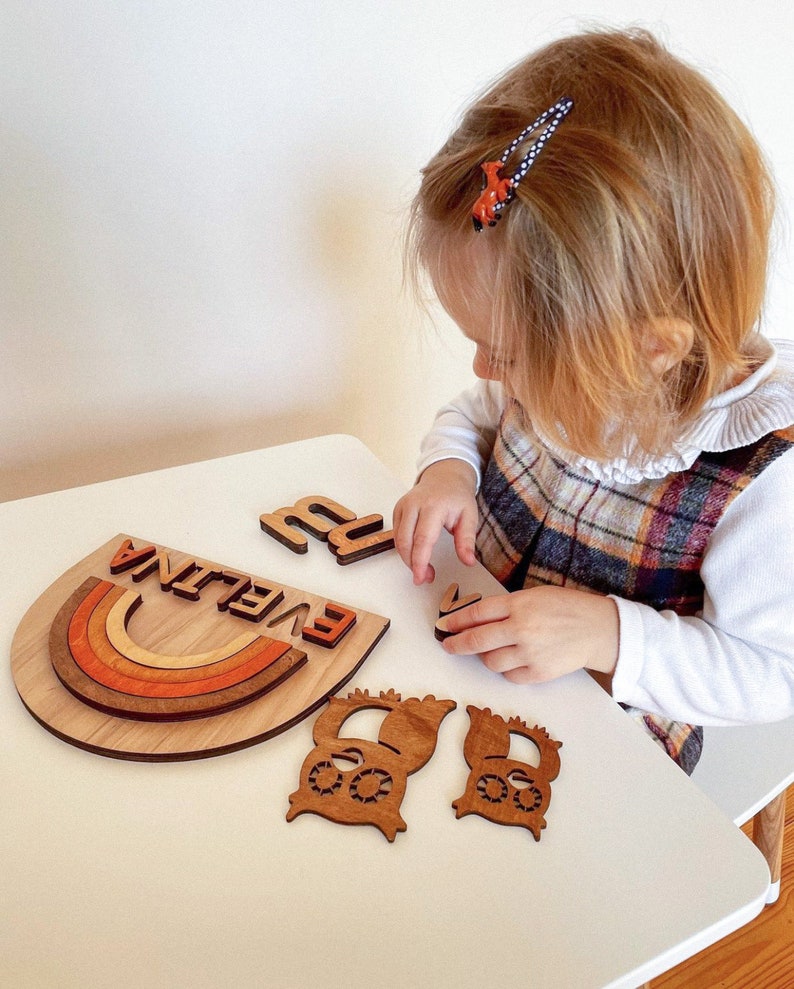 Personalized Rainbow Name Puzzle: Colorful Custom Wooden Name Gift for Girls & Boys 1st Birthday image 2