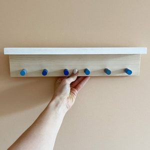 Modern shelf with Hooks - Coat rack - Entryway organiser - Wooden wall decor for Bedroom