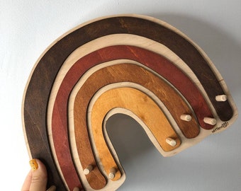 Wooden Rainbow Hanger with Hooks: Nursery Decor, Kids Room