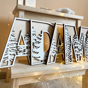 Custom Winter Forest Letters - Handcrafted Wooden Alphabet -  Nature Name Sign - White Christmas Gift
