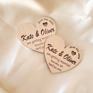 Personalized Wooden Heart Save The Date Magnet: Rustic Wedding Favor