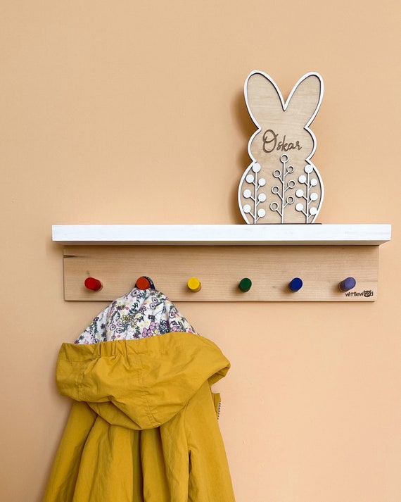 Shelf With Hooks for Kids Room Peg Reck for Nursery or Entryway Oak or Spruce Coat Rack With Colourful Pegs Minimalist Decor Etsy UK