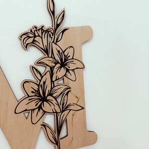 Laser Engraved Nursery Letter with Lilies The Perfect Boho Chic Wall Letter for a Girl's Nursery & Birthday Gift image 3