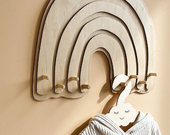 Wooden Rainbow Coat Hook: Nursery Wall Shelf with Pegs