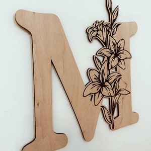 Laser Engraved Nursery Letter with Lilies The Perfect Boho Chic Wall Letter for a Girl's Nursery & Birthday Gift image 4