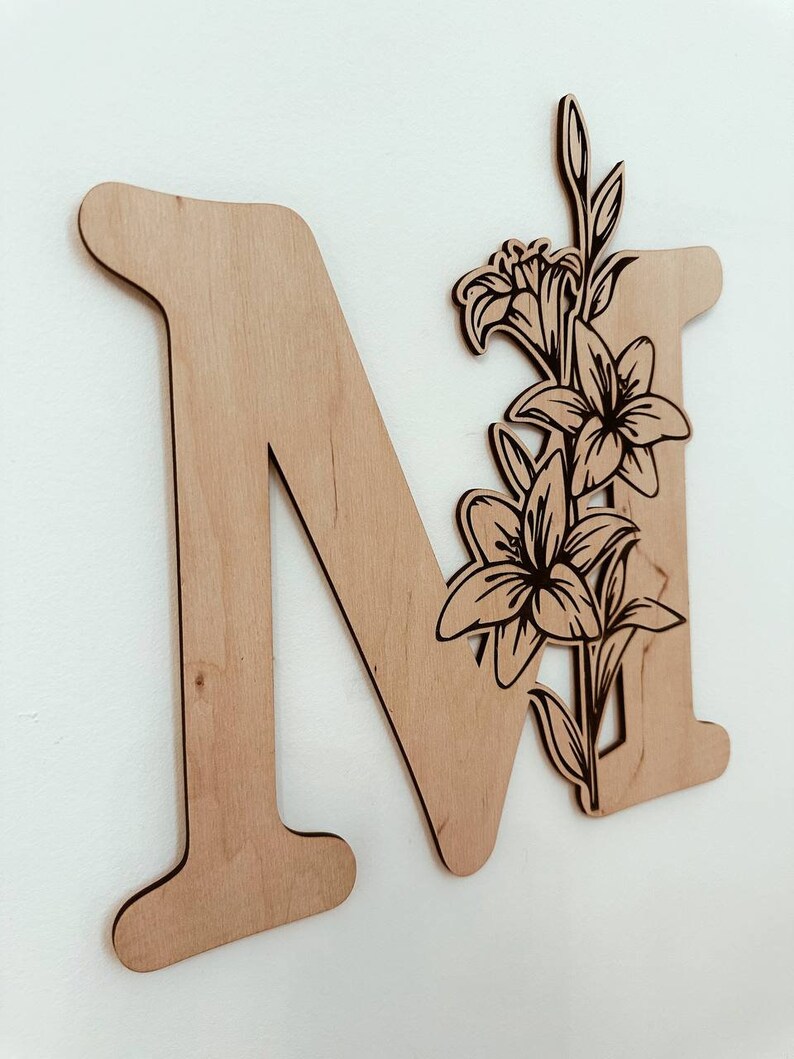 Laser Engraved Nursery Letter with Lilies The Perfect Boho Chic Wall Letter for a Girl's Nursery & Birthday Gift image 4