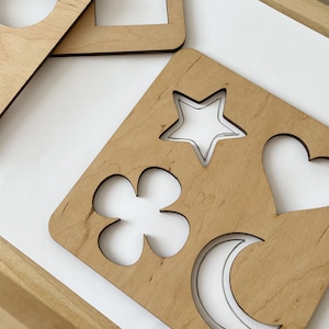 Montessori Stencil set - 3 pcs Wooden Stencil Geometric shapes - Preschool Toddler Homeschool Classroom - Waldorf tool