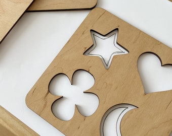 Montessori Wooden Stencil Set: Geometric Shapes, Preschool Learning