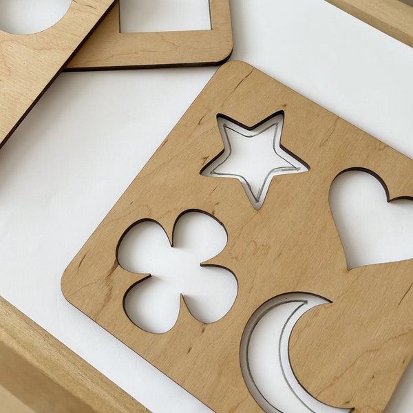Set di stencil Montessori - 3 pezzi di stencil in legno forme geometriche - aula scolastica per bambini in età prescolare - strumento Waldorf