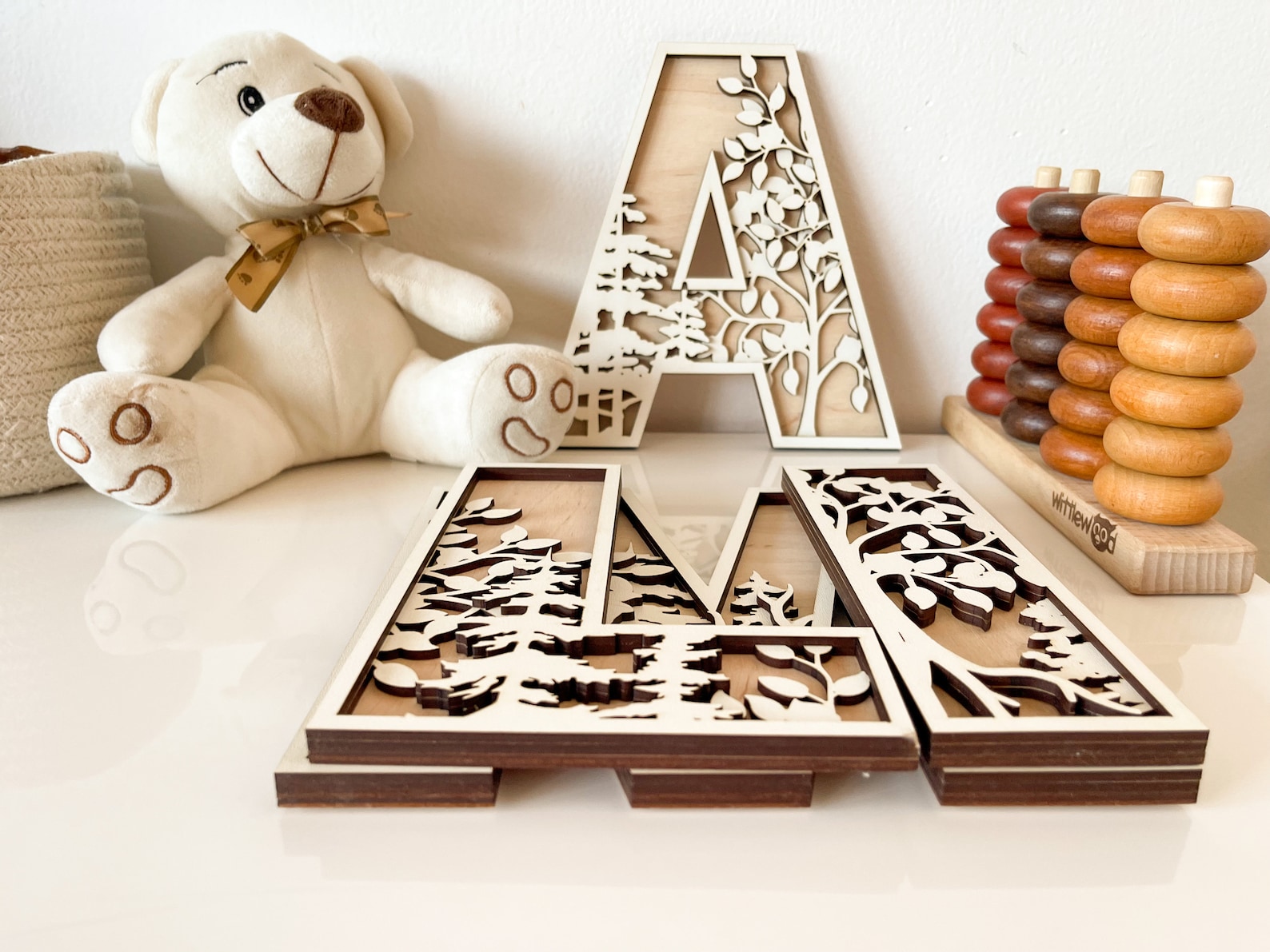 Custom Pine Tree Name Sign, Layered Wood Woodland Nursery Decor