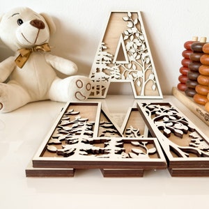 Woodland Kinderzimmer Buchstaben - Natur Namensschild - Boho Namensschild - 3D Schichtbuchstaben - Pflanzen Holzbuchstaben