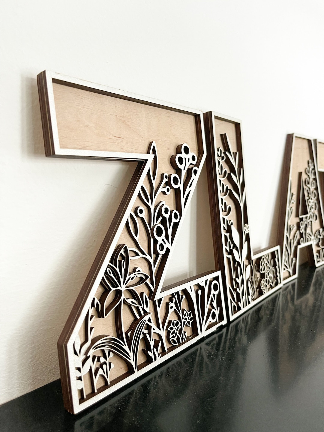 Floral Nursery Name Sign: Layered Wooden Letters, Wall Decor - Etsy