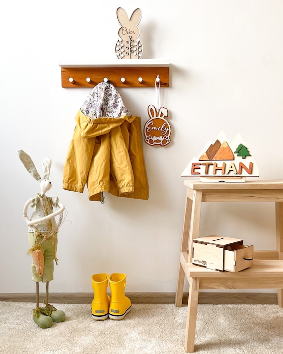 Wooden Peg Rail Nursery Clothes Rack With Shelf Custom Shelf With Hooks Minimalist Wall Coat Hooks for Kids Room Etsy