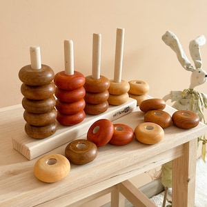 Stacking Wooden Ring Kids Toy Montessori Wood Stacker Baby Gift Idea Handmade Toddler Toy 2 Years Old Birthday