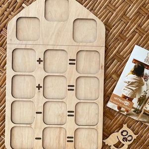 Wooden Math board for Addition / Substraction with Numbers - Montessori Math Tray + Set of 30 Numbers 0-9