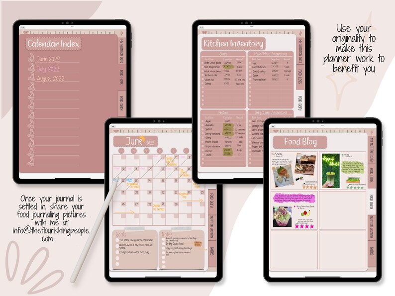 Digital Food Journal and Nutrition Guide, Boho Aesthetic, No-Meal Meal Planner, Undated Food Planner, Hyperlinked PDF, GoodNotes Notebook image 8