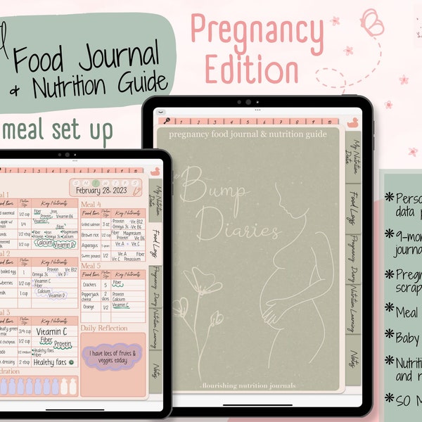 Schwangerschaft Digital Food Journal und Ernährungsführer, Erinnerungsbuch, Soft, 5-Mahlzeit, PDF mit Hyperlink, iPad 9-Monats-Planer, Ernährungstagebuch ebook