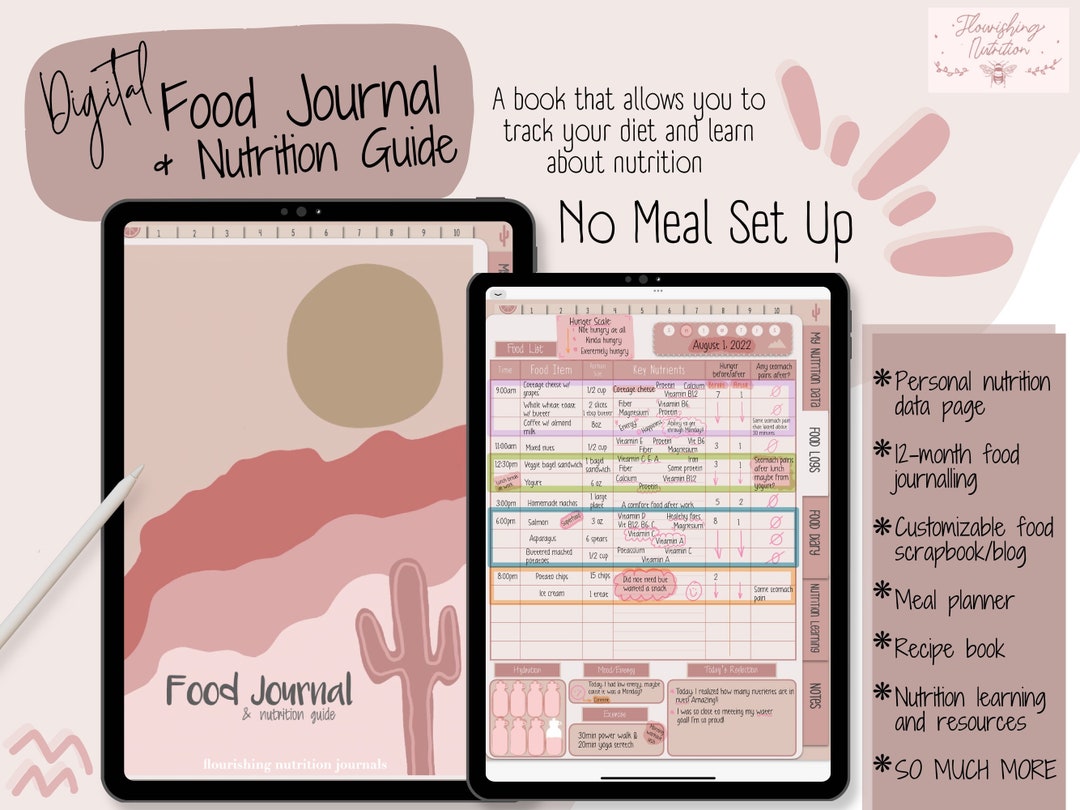 Digital Food Journal and Nutrition Guide Boho Aesthetic Etsy