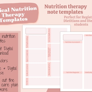 Modèles de thérapie nutritionnelle médicale, matériel d'étude diététique, modèles de note de diététiste clinique, imprimables du plan de soins nutritionnels