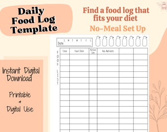 Digital Daily Food Log Template, Instant Download, No-Meal Nutrition Tracker, Printable Diet Tracker, Minimalist Daily Food Log, Letter Size