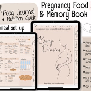 Pregnancy Digital Food Journal and Nutrition Guide, Memory book, 3-meal, Hyperlinked PDF, iPad 9-month Planner, Nutrition diary template