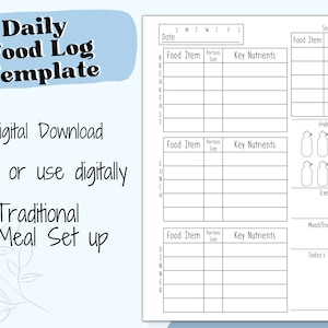 Digital Daily Food Log Template, Instant Download 3-Meal Nutrition Tracker, Printable Diet Tracker, Minimalist Daily Food Log, Letter Size