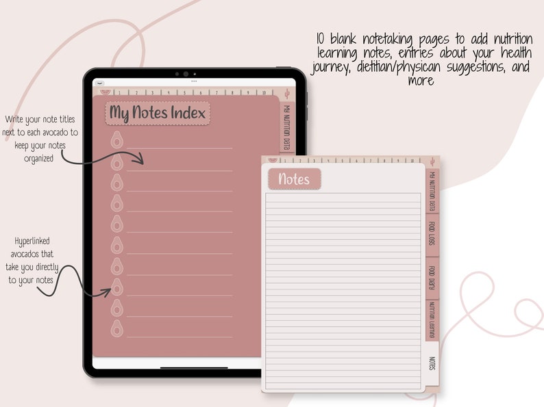 Digital Food Journal and Nutrition Guide, Boho Aesthetic, No-Meal Meal Planner, Undated Food Planner, Hyperlinked PDF, GoodNotes Notebook image 6