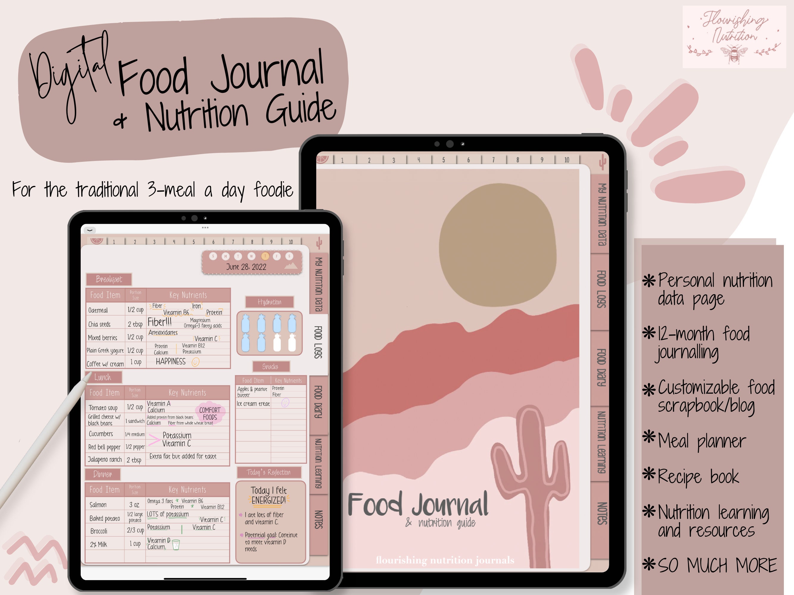 Digital Food Journal and Nutrition Guide Boho Undated Etsy