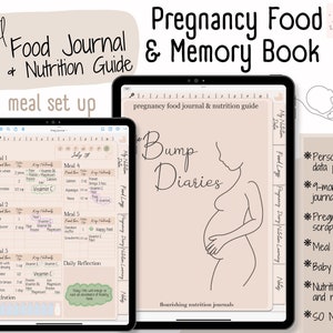 Pregnancy Digital Food Journal and Nutrition Guide, Memory book, 5-meal, Hyperlinked PDF, Pregnancy 9-month Planner, Food diary template