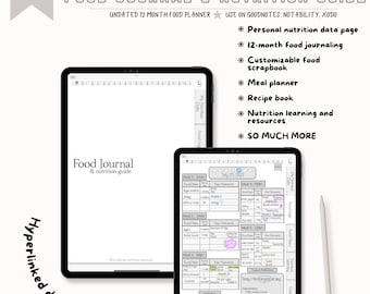 Digital Food Journal and Nutrition Guide, Minimalist, Undated, 5 meal, Hyperlinked, GoodNotes, iPad Planner, Nutrition Learning, Food Diary