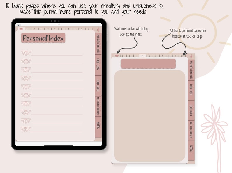 Digital Food Journal and Nutrition Guide, Boho Aesthetic, No-Meal Meal Planner, Undated Food Planner, Hyperlinked PDF, GoodNotes Notebook image 7