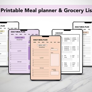 Druckbare Einkaufsliste, Druck zu Hause Lebensmittelplaner, Lebensmitteleinkaufsliste, Checkliste für den Mahlzeitenplaner, Lebensmittel-PDF, wöchentliche Einkaufsliste