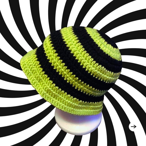 Green and Black Striped Crochet Bucket Hat - Etsy display picture 3