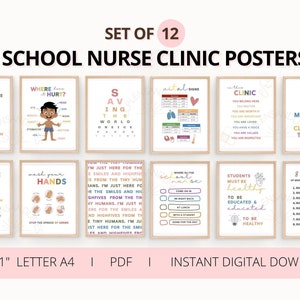 SET OF 12 School Nurse Clinic Posters, Office Decoration, Instant Download
