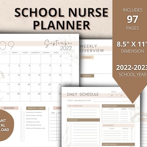 School Nurse Planner, 2022-2023 School Year, 97 Pages, 12 Months, School Nurse Calendar, Digital Download, Instant Printable